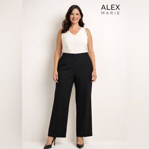 Alex Marie Women’s Black Wide Leg Dress Pants Size 14 Wool Blend Work Trousers